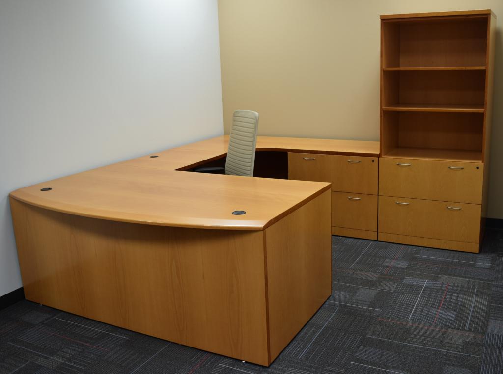 Used Office Desks Riviera Honey Maple U Shaped Desk At Furniture