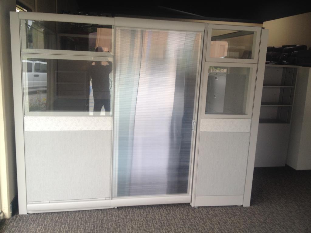 Used Office Cubicles : Cubicles with door and partial glass panels at