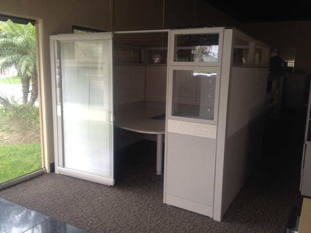 Used Office Cubicles : Cubicles with door and partial glass panels at