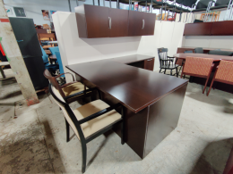 Knoll L-Shape Espresso desks with wall mount