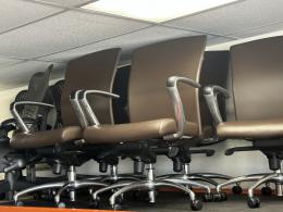 Gunlocke Brown Leather Chairs Chrome Base