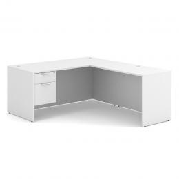 L Shaped Desk with One Pedestal-White
