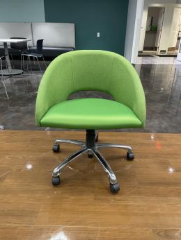 Global green chair on chrome base and casters